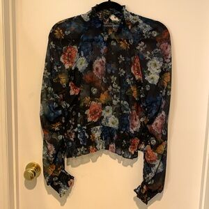 H&M navy floral 100% polyester blouse. Size 10.